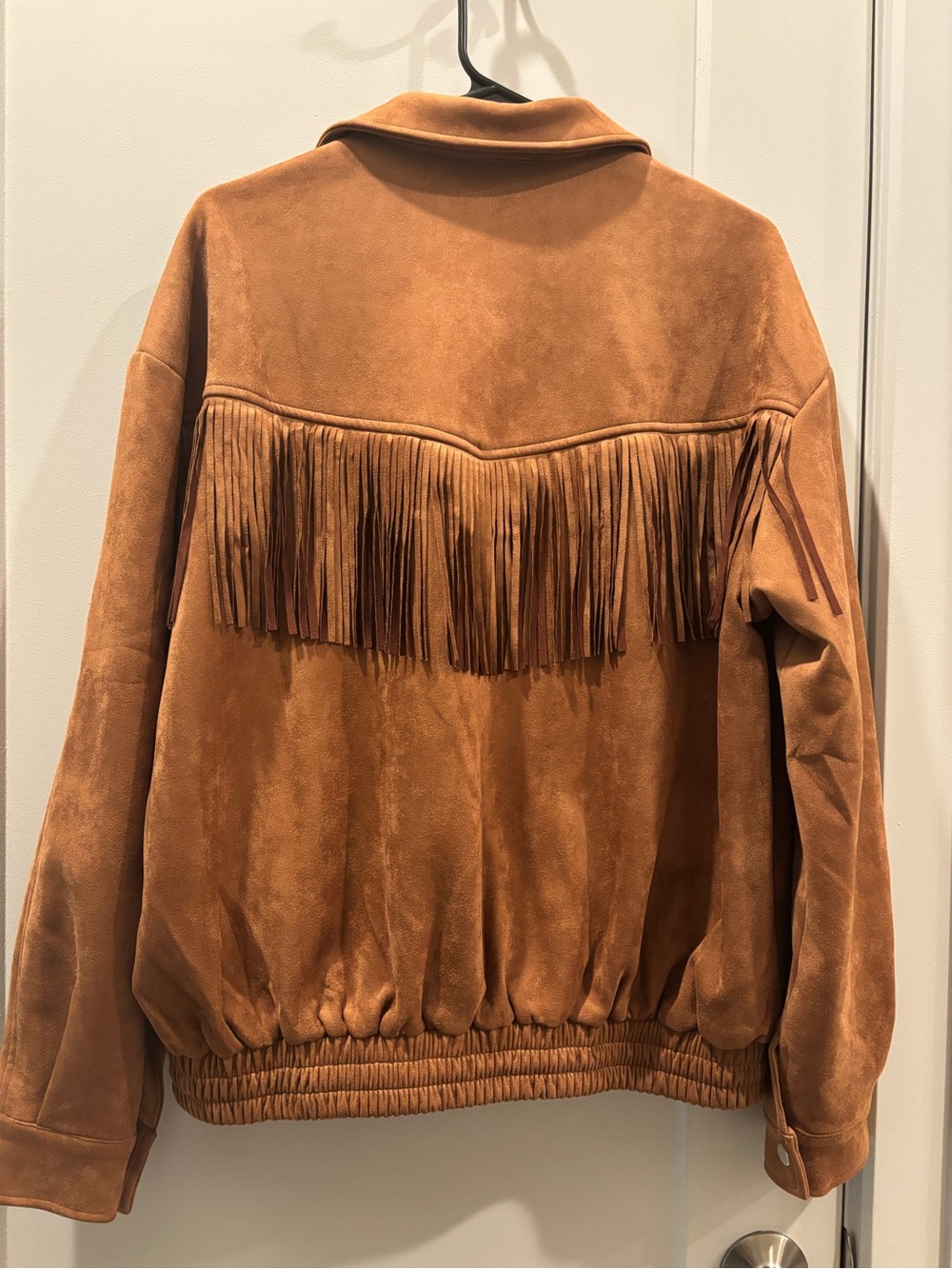 REVOLVE brand More to Come Cognac Fringe Suede-Look Bomber Jacket